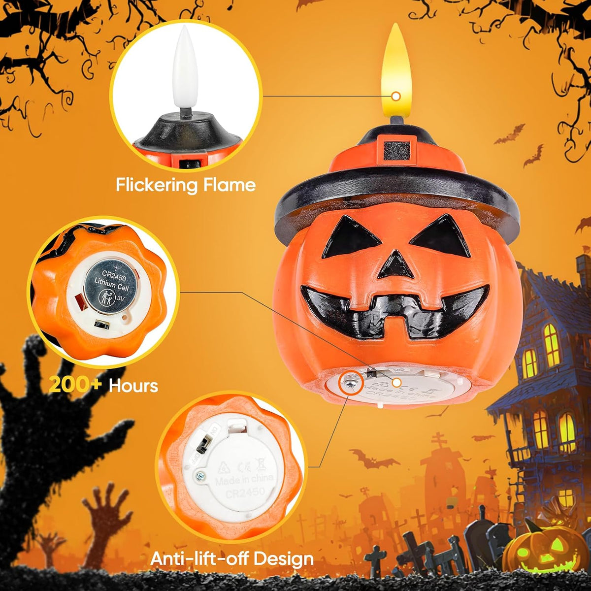 Real Wax Pumpkin Candles, 4 Pcs Flickering Flameless Candles with 6Hrs Timer, LED Halloween Pumpkin Lamp, Battery Operated Lights for Home Halloween Decor, Theme Party, Orange