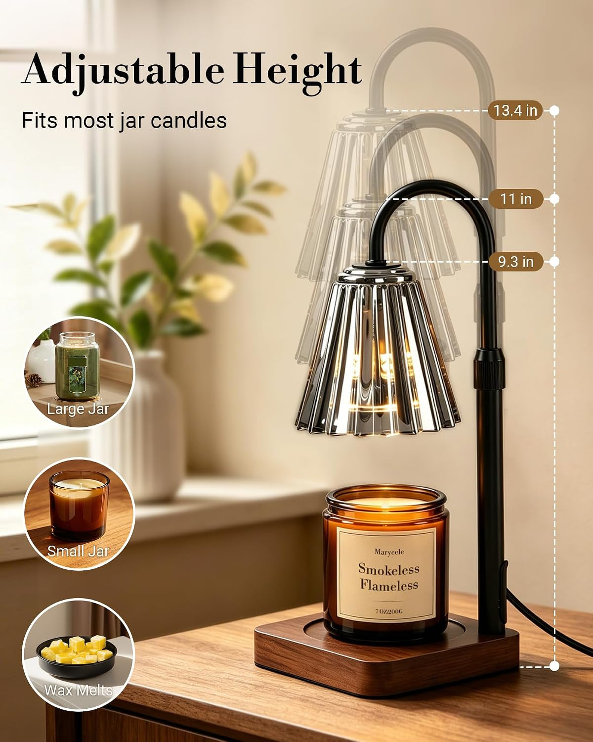 Vintage Candle Warmer Lamp with Timer Dimmer, Adjustable Height | Vintage Farmhouse Style with 2 Bulbs, Adjustable Height, Timer and Dimmer for Flameless Fragrance in Bedroom or Home Gifts