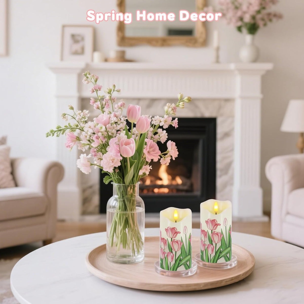 Tulip Flameless Candles Set of 2, 6"X3" Spring Candles with Remote & Timer | Flickering Real Wax Pillar Candles Battery Operated, Dimmable Electric LED Candles Light for Mother'S Day Spring Easter Decor