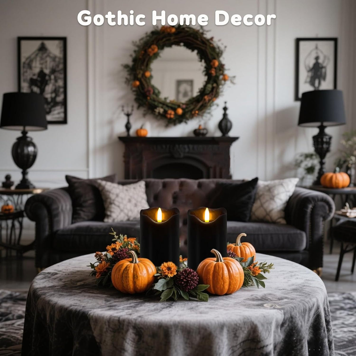 Black Flameless Candles Set of 2, Halloween Candles with Remote & Timer | 6"X3" Flickering Real Wax Pillar Candles Battery Operated, Electric LED Candles Light for Halloween Gothic Home Decor