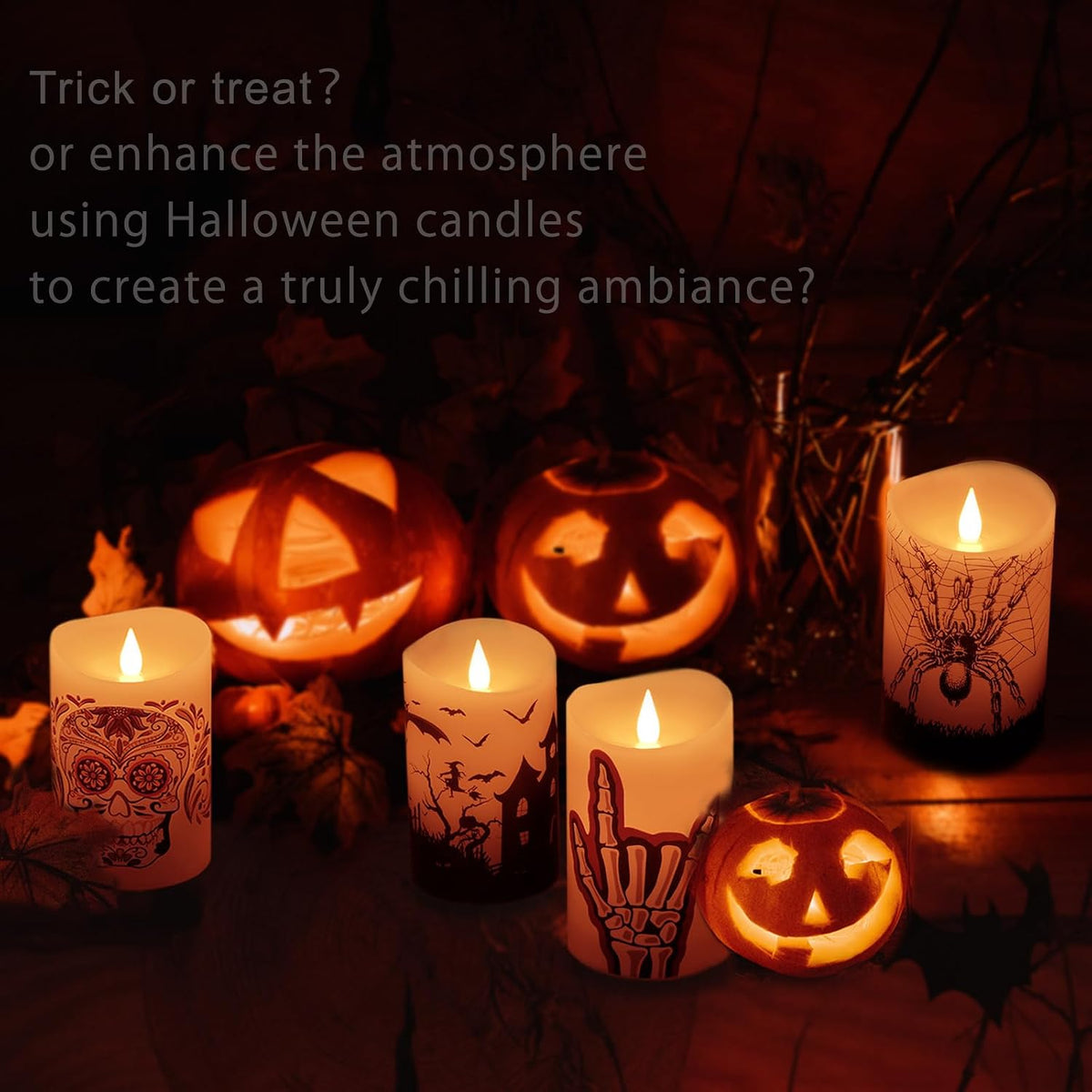 Halloween Flameless LED Candles with Remote Control, 3"X 5"Battery Operated Pillar Real Wax with Timer for Halloween Decorations, Spider Candle