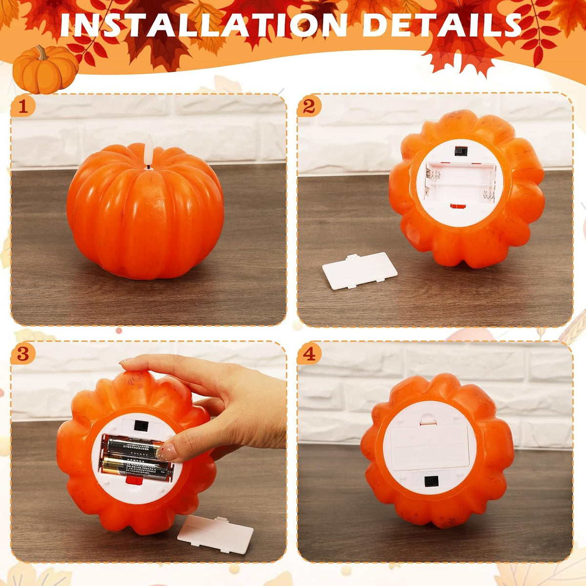 Fall Pumpkin Flameless Candles with Timer, Flickering LED Candles | Battery Operated Pumpkin Lights for Fall Table Decor, Home, Halloween and Thanksgiving