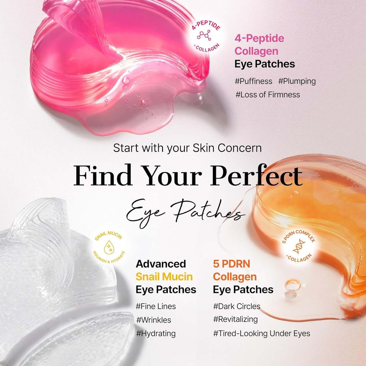 Pink Peptides Collagen Hydrogel Eye Patch for Puffy Eyes (60) | Cooling & Firming under Eye Patches with 4-Peptide & Caffeine, Depuffing Gel Eye Mask, Korean Skin Care
