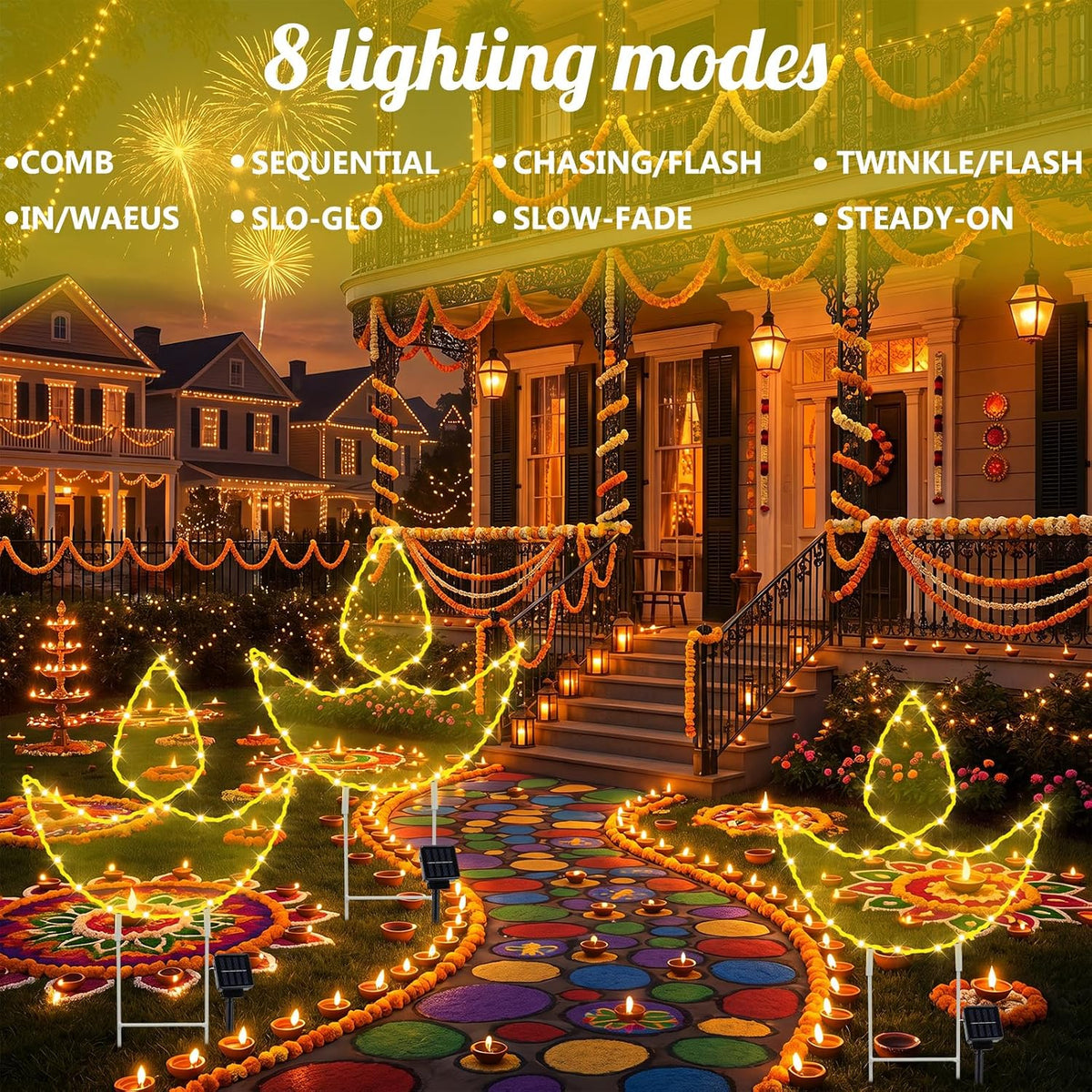 3 Pcs Indian Diwali Diya Solar Lights Outdoor 12.7 Inch Diwali Diya Lighted Yard Stakes Waterproof Solar Lamps for Hindu Deepavali Party Decorations 6–8 Hour Runtime