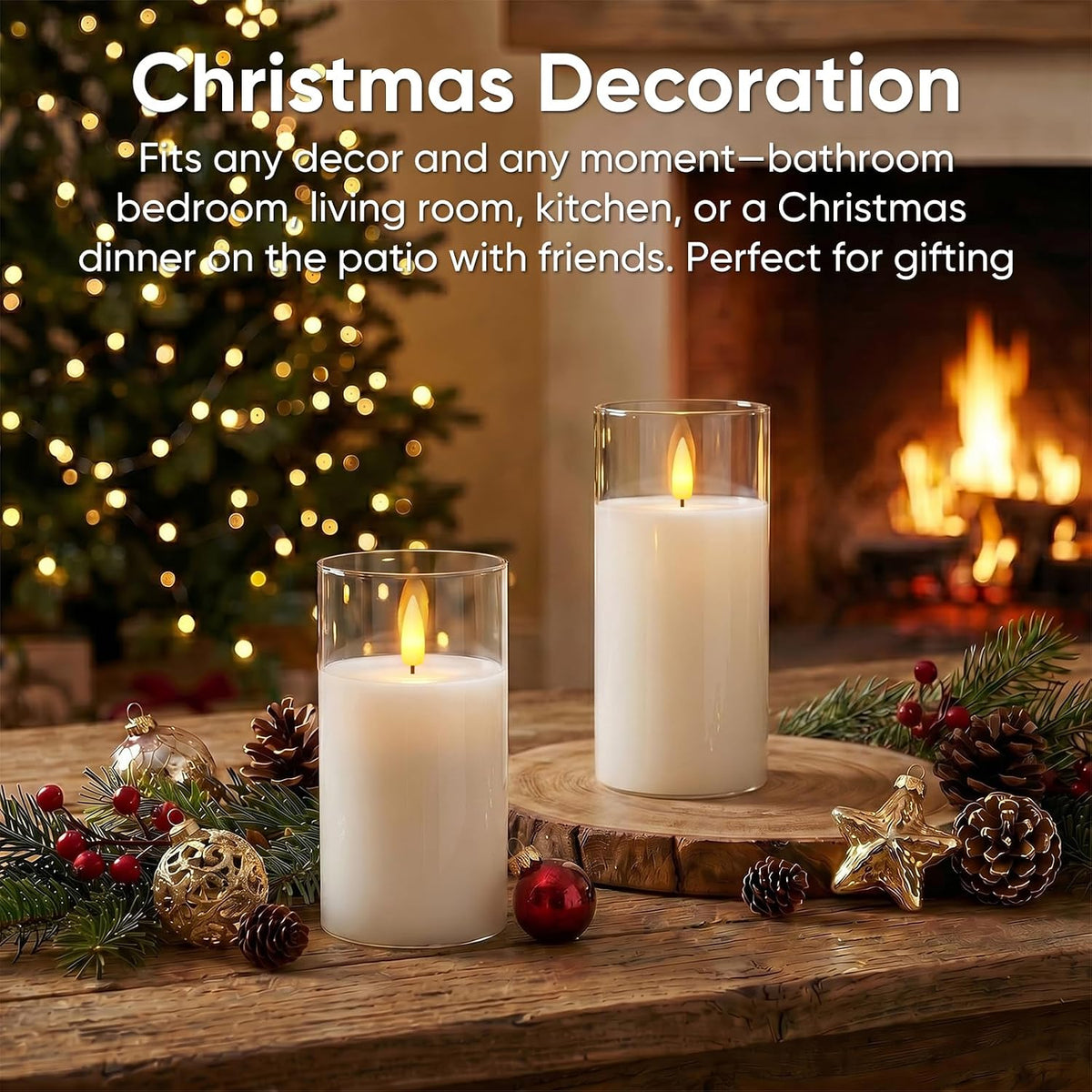 Clear Glass Flameless Candles, 3D Wick Real Wax LED Pillar Set of 2 | Remote Timer Control with Warm Flickering Glow, Pure White Led Pillar Candles Create Cozy Decor for Wedding, Christmas & Home