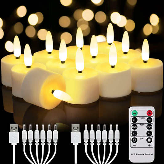 12-Pack Rechargeable Tea Lights Candles with Remote, 4H/6H Timer | Flameless Flickering Battery Operated LED Tealights, Recharge All 6 Together, for Pumpkins, Luminarias and Centerpieces
