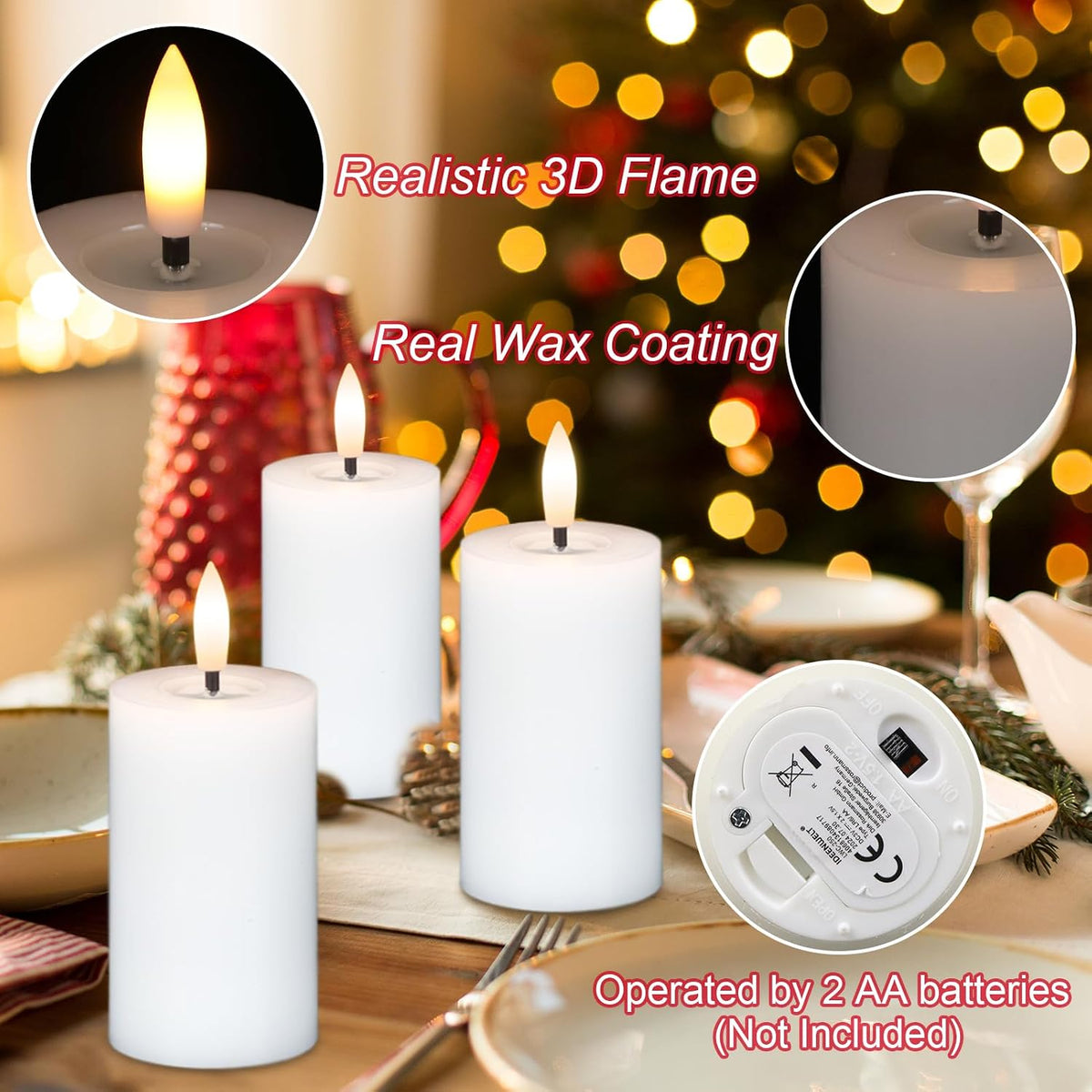 Votive Flameless LED Candles Battery Operated with Remote Timer, White | Real Wax 3D Wick Flameless Flickering, Pillar Candles, 2/4/6/8H Timer, Christmas Home Wedding Party Decor, 1.9×4.5In, 6 Pack