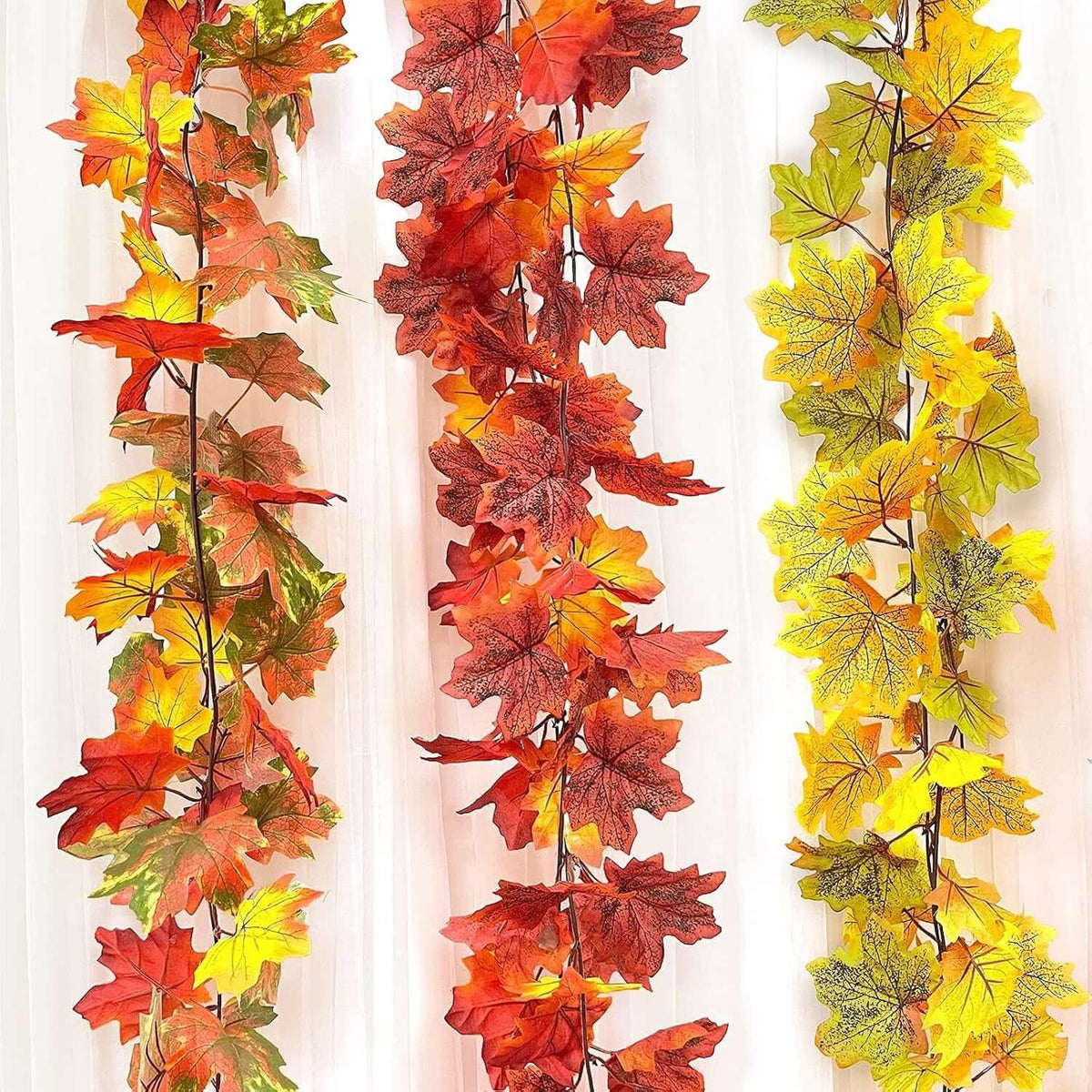 2 Pack Thanksgiving Garland for Home Fall Leaves Garland Decor Total 11.8FT | Artificial Maples Hanging Vine, Fall Decor Thanksgiving Table Decorations Indoor Outdoor Mantle Fireplace Winter Party
