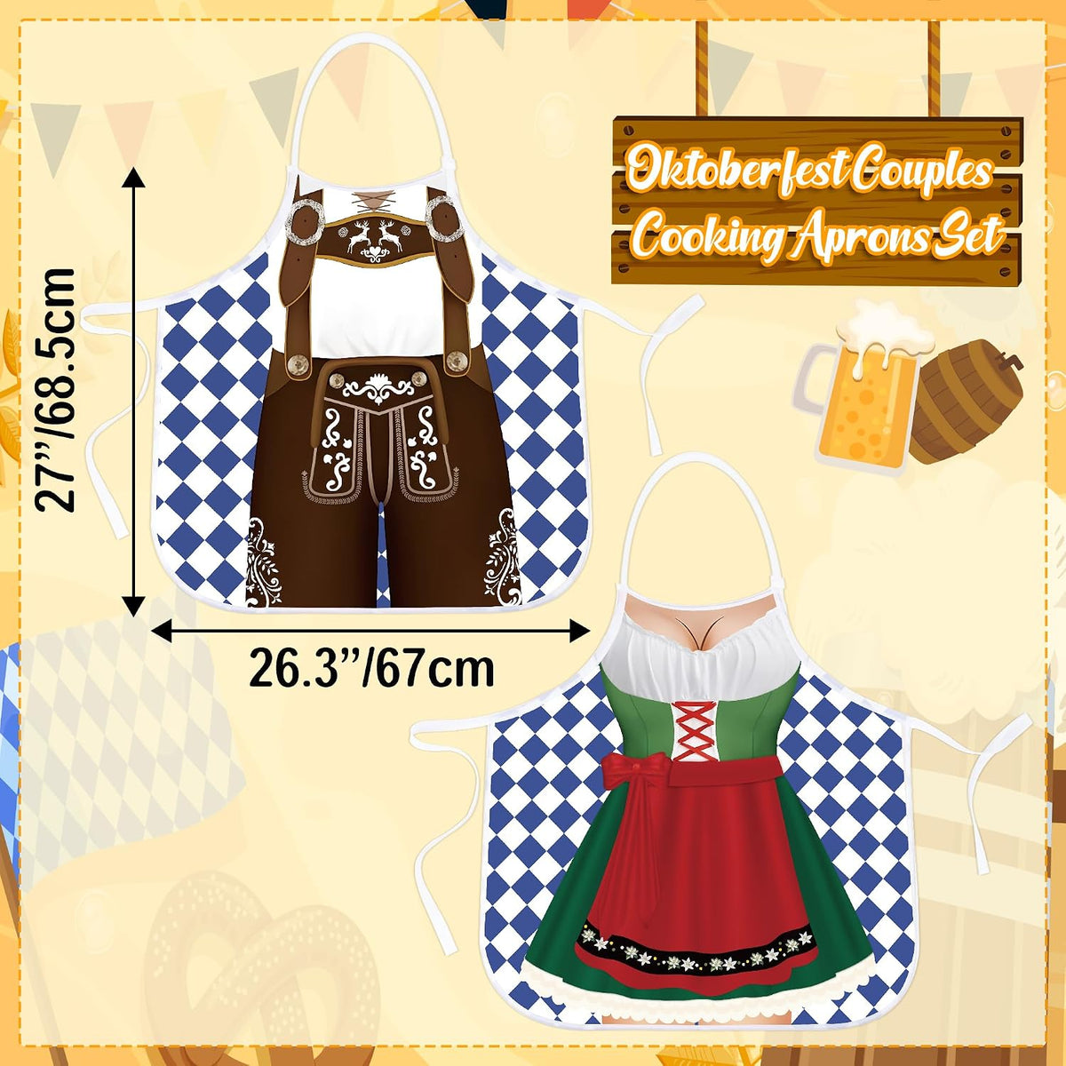 Oktoberfest Decorations Aprons: German Party Funny Apron for Couples Women Men Ladies, Green