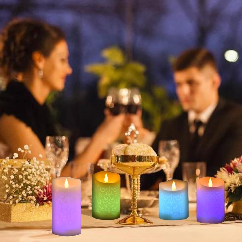 Rechargeable Color Changing Candles with Remote Timer USB Cable 3PCS LED Multi Colored Flameless Candles Battery Operated Real Wax USB Pillar Candles Flickering for Halloween Christmas Decor