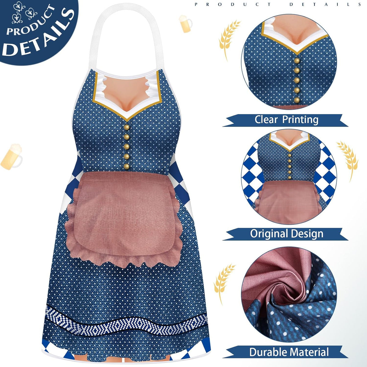 2 Pcs Oktoberfest Aprons Women Mens German Apron Oktoberfest Costume for Couples Cooking BBQ Party Favor Gifts(Retro Style)