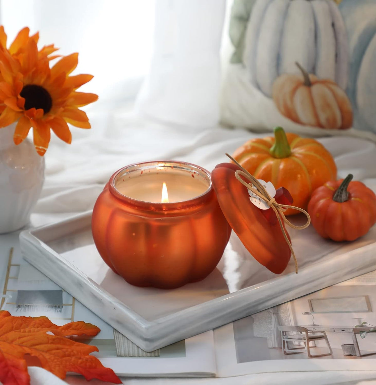 Fall Pumpkins Shaped Candle, Pumpkin Spice Scented Candle | Pumpkin Candles for Fall Table Centerpiece, Farmhouse Thanksgiving Candles for Autumn Home Decor