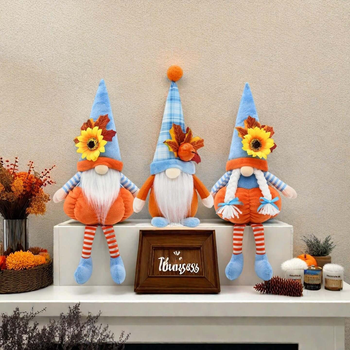 Fall Gnomes Decor,3 Packs Fall Pumpkin Gnomes Decorations for Home |  Fall Decoratiosn Fall Thanksgiving Table Centerpieces Decor Harvest Sunflower Pumpkin Decorations (H16.5Inch)
