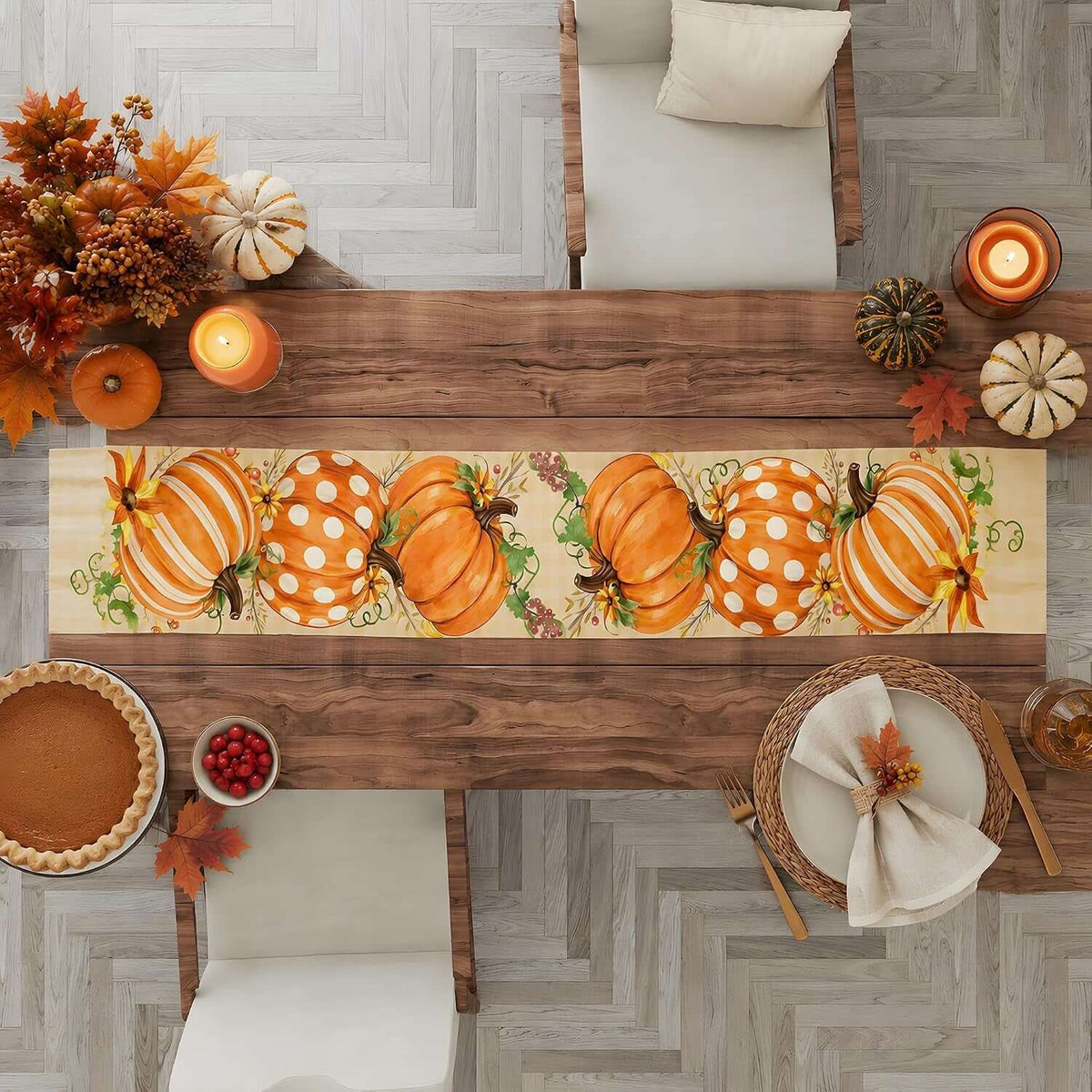 Thanksgiving Decorations - Pumpkin Table Runner - Friendsgiving Party Decorations for Home | Thanksgiving Table Decor Accessories for Indoor Outdoor Fall Party Supplies