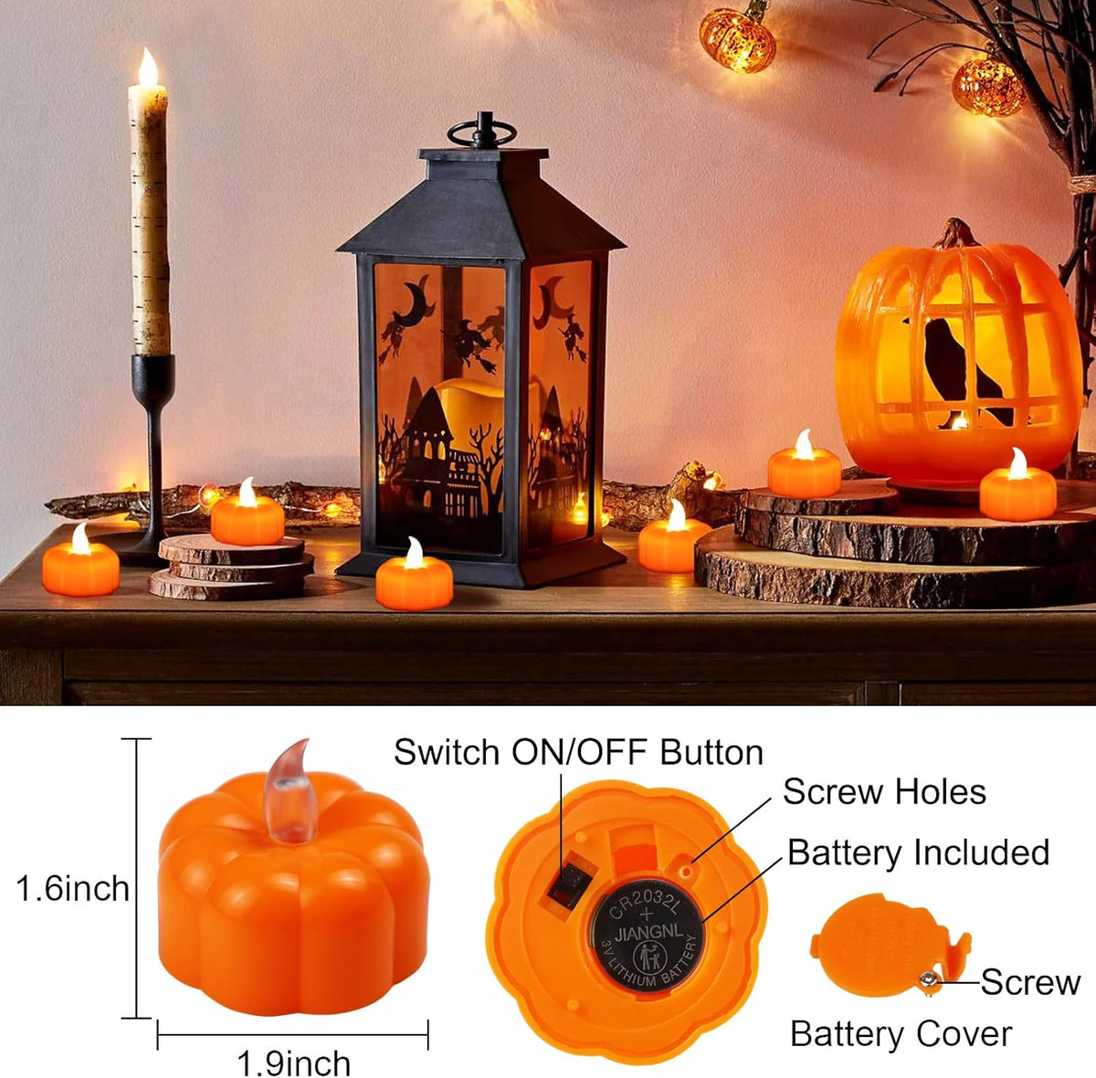 12 Pack Fall Decorations for Home Pumpkin Tea Lights Halloween Decor | LED Orange Pumpkin Lights Flameless Candles Battery Operated, Thanksgiving Flickering Tealight for Table Indoor Party Decor