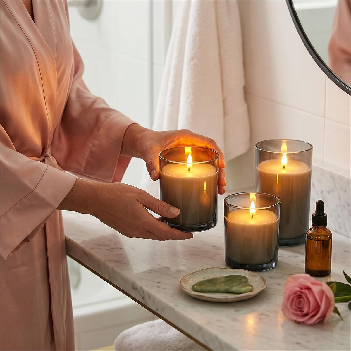 Linyang Flameless Flickering LED Scented Candles | Flameless Scented Real Wax Glass Remote