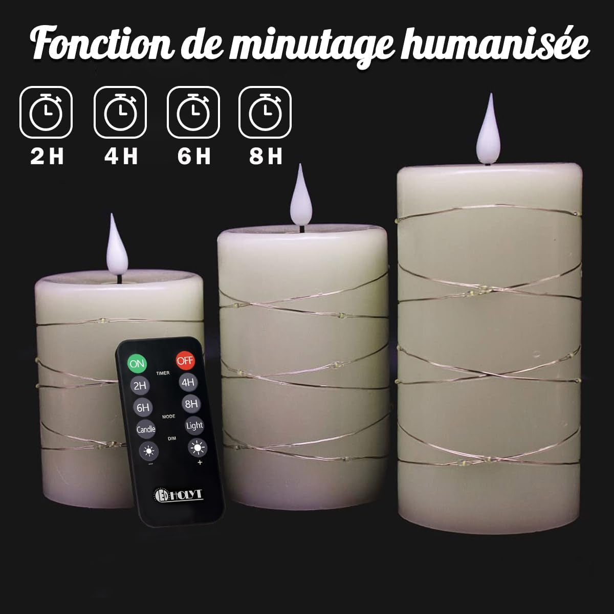 Rechargeable Flameless Candles, Embedded Star String Flickering Real Wax Flameless Candles for Romantic Ambiance and Festival Home Decoration with Remote & Timer