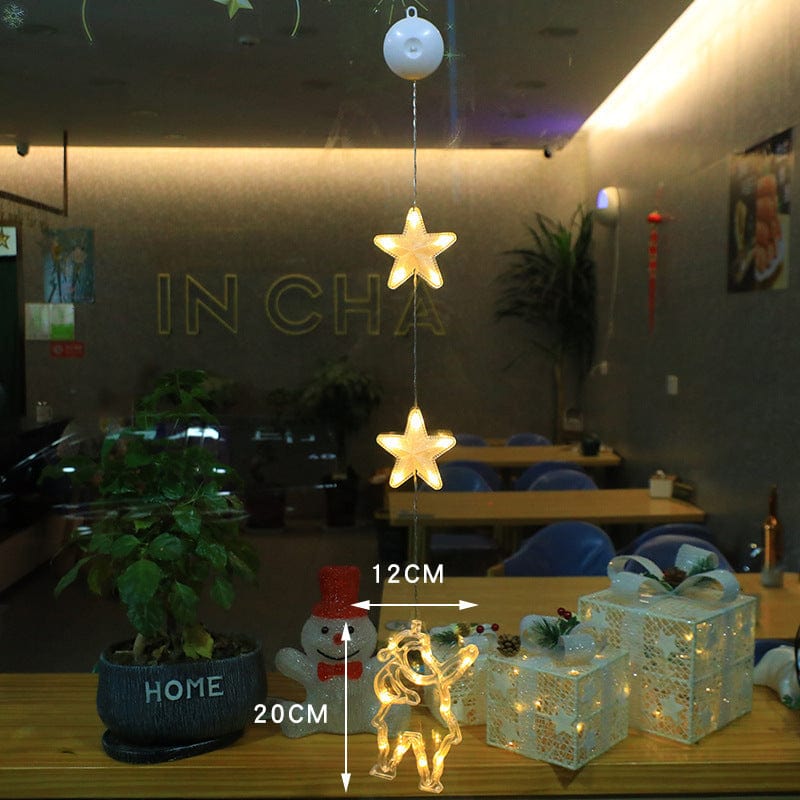 Christmas LED Star Hanging Lights – 3-Piece Xmas Tree Window Sucker Lamp Ornaments
