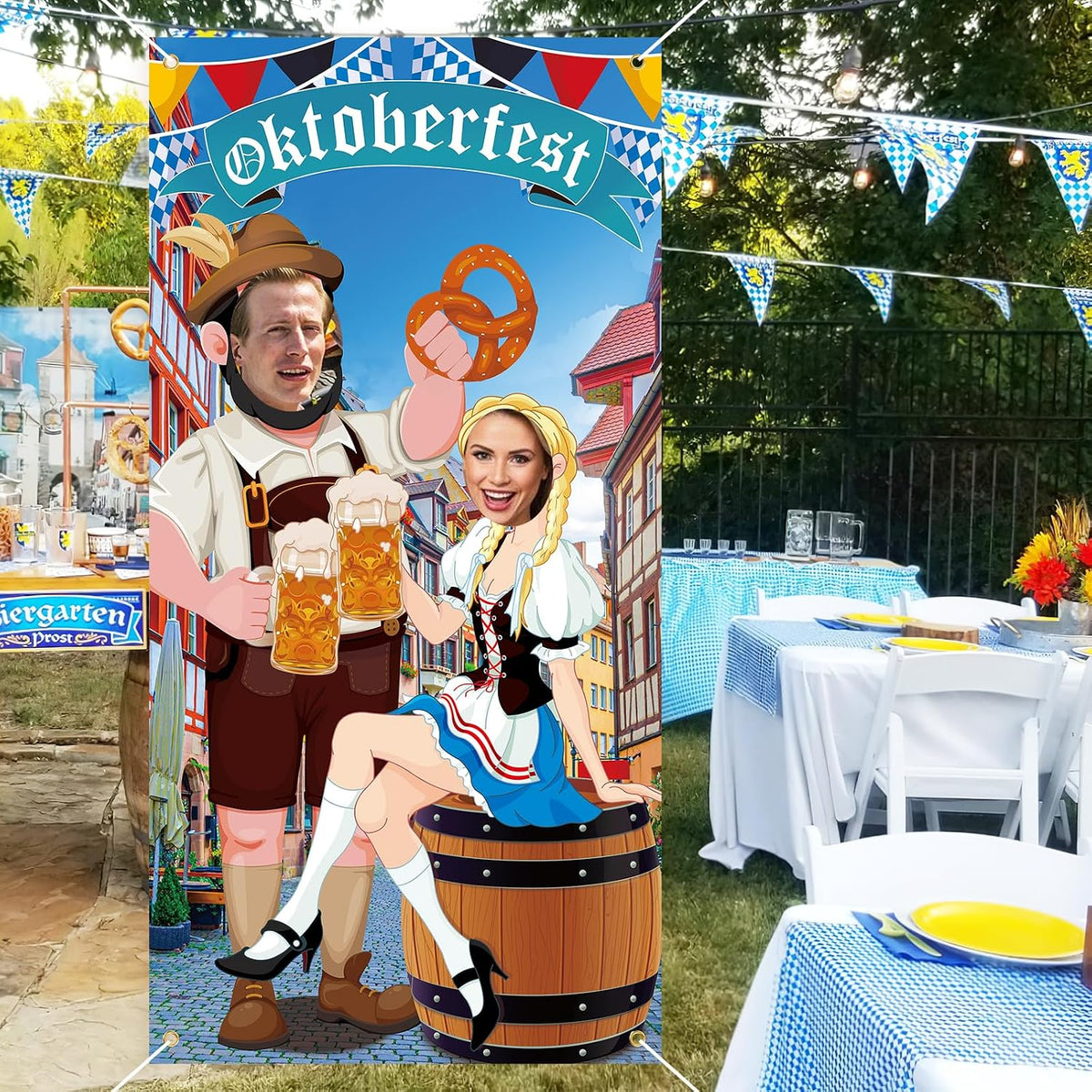 Oktoberfest Decorations Party Photo Prop Backdrop Banner Large Photo Door Banner for Octoberfest German Themed Party Decorations Couple Photo Booth Background Women 6 X 3 Ft