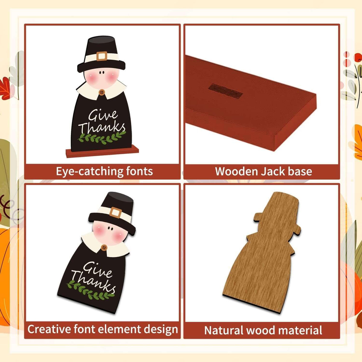 3Pcs Thanksgiving Decorations Wooden Table Centerpiece Thanksgiving Table Decorations Turkey Pilgrim Couple Table Topper for Autumn Harvest Party Home Office Tiered Tray Decor