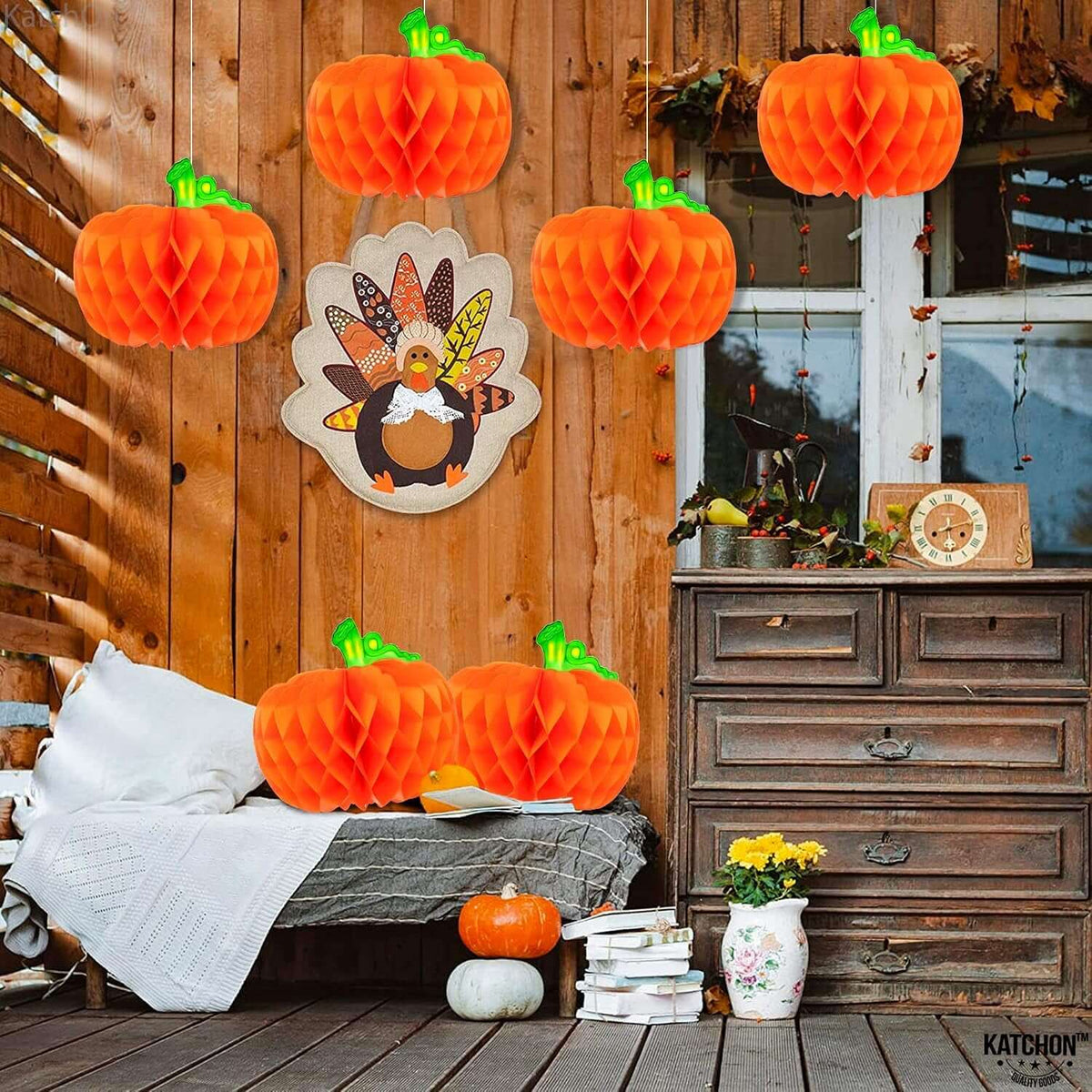 Pumpkin Table Centerpieces 10 Inch, Pack of 6 | Honeycomb Paper Pumpkins for Thanksgiving Decorations for Table, Paper Pumpkins Party Decorations
