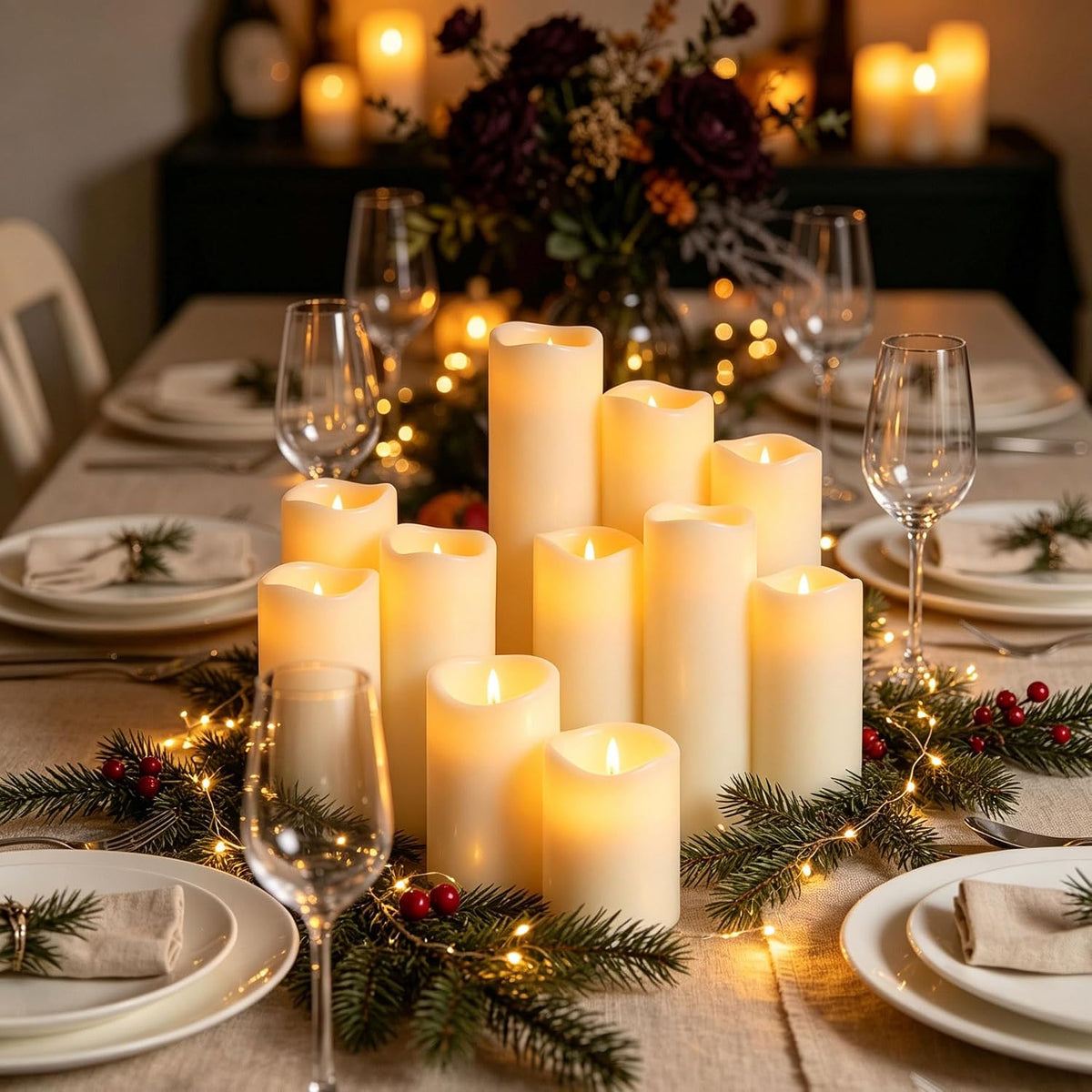 Flameless Candles LED Pillar Candles ，Battery Operated Candles Wich Remote and Timer, Real Wax,Set of 9