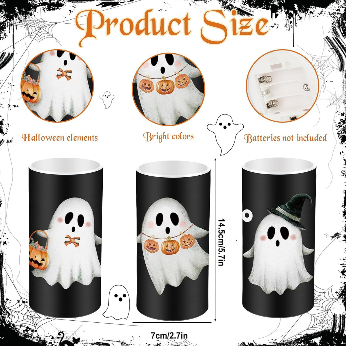 Halloween Ghost Flameless Candles Halloween Boo Ghost Decorations Candles Battery Operated Candles for Home Decor Boo Basket Gift
