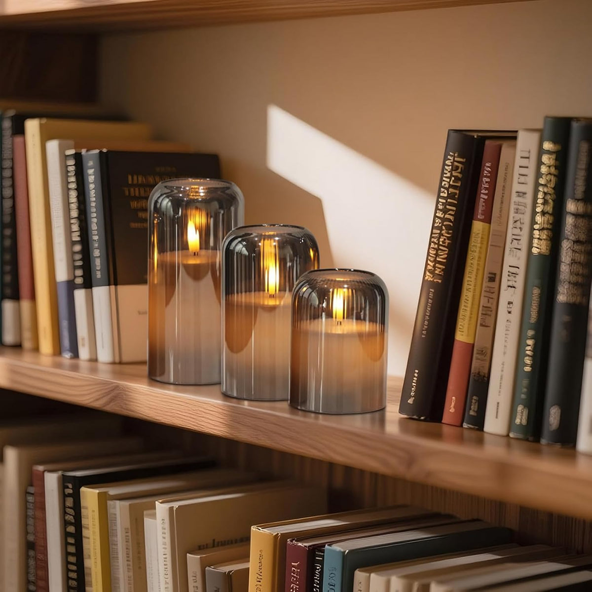 Striped Glass Flameless Candles Battery Operated with Remote Timer | Gold LED Flickering Pillar Candle, 3D Wick Long Lasting, Dinner Wedding Christmas Holiday Decor, 3"D X 4",5",6"H, 3 Pack