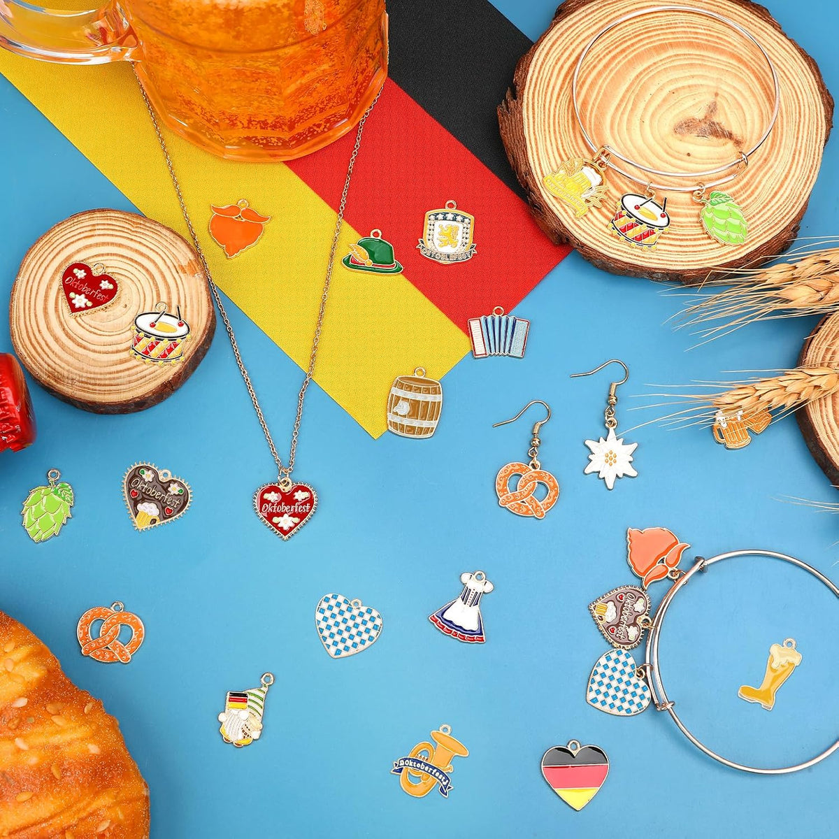 40Pcs/20 Pairs Oktoberfest Charms for Jewelry Making | Beer Theme Festival Charm, German Beer Mug Pretzel Dangle Charms, for Bracelet Necklace Earrings Making Accessories DIY Craft