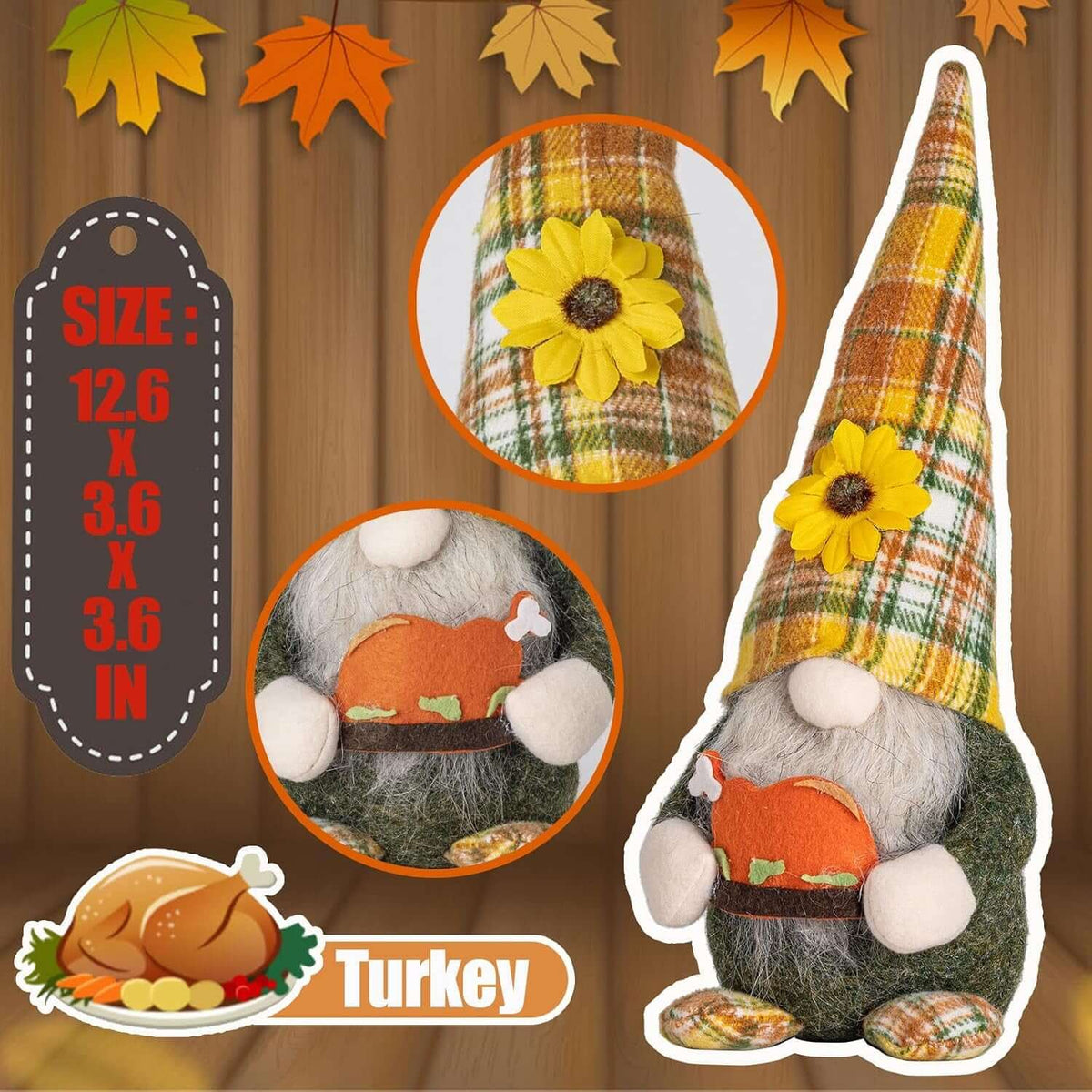 Thanksgiving Fall Gnomes Autumn 4Pcs Plush Gnomes Elf Decorations, Handmade Thanksgiving Day Gift Tomte Swedish Gnome Doll for Table Ornaments