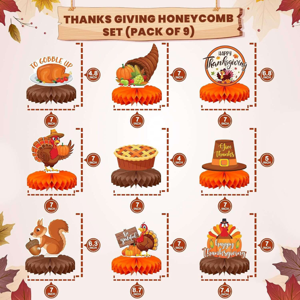 9 Pcs Thanksgiving Centerpieces for Tables Tanksgiving Decorations | Thanksgiving Table Decorations, Thanksgiving Decorations for Table, Friendsgiving Party Decorations, Harvest Decorations