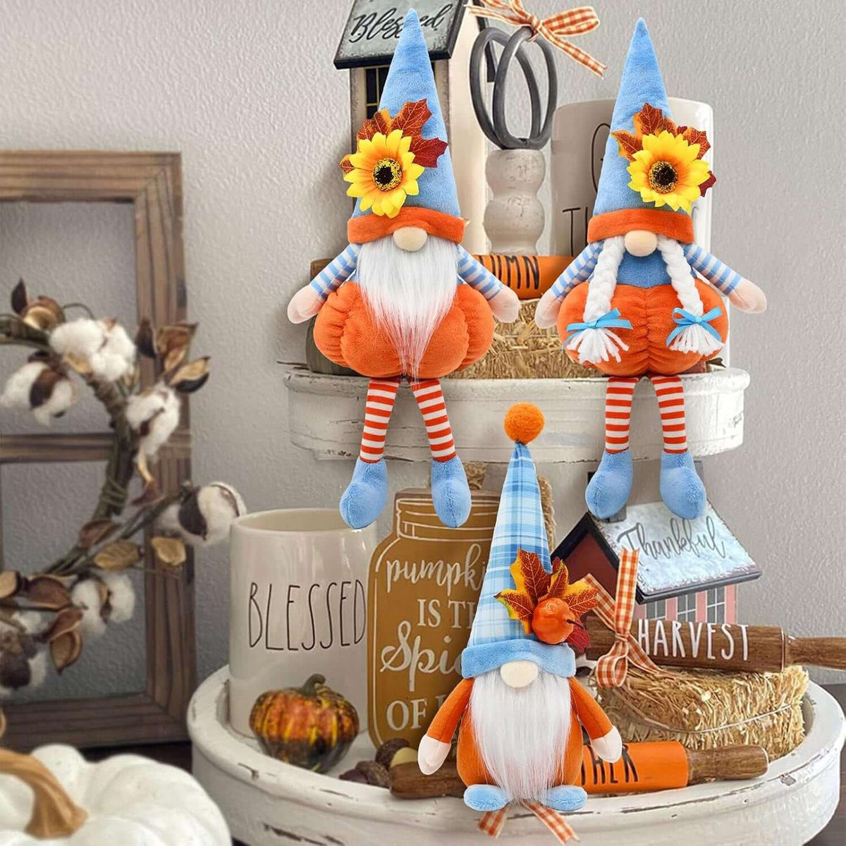 Fall Gnomes Decor,3 Packs Fall Pumpkin Gnomes Decorations for Home |  Fall Decoratiosn Fall Thanksgiving Table Centerpieces Decor Harvest Sunflower Pumpkin Decorations (H16.5Inch)