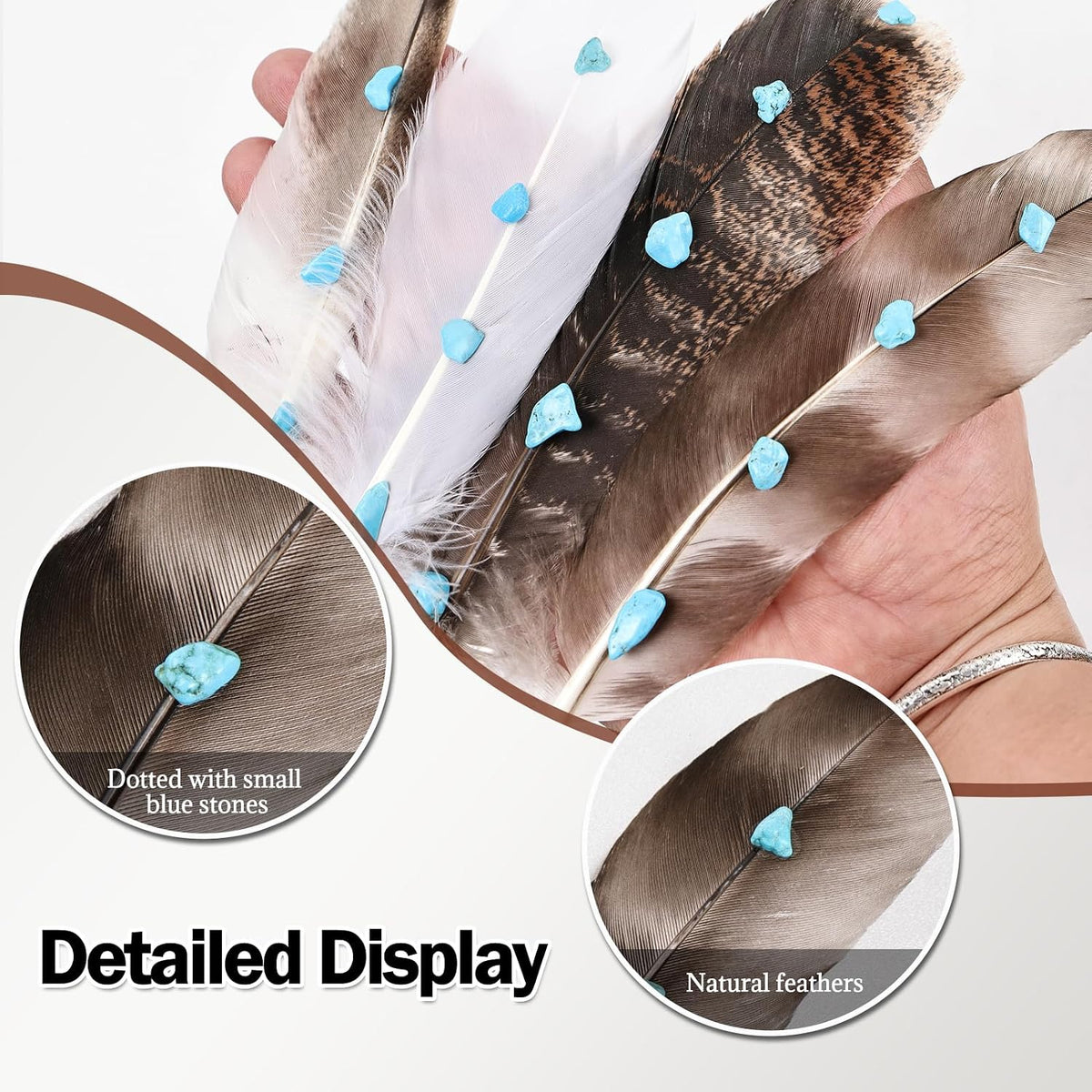 4PCS Hat Feathers Handmade Turquoise Studded Natural Feathers for DIY Craft Fedora Cowboy Oktoberfest Trilby Hats Holiday Party Accessories Decorations