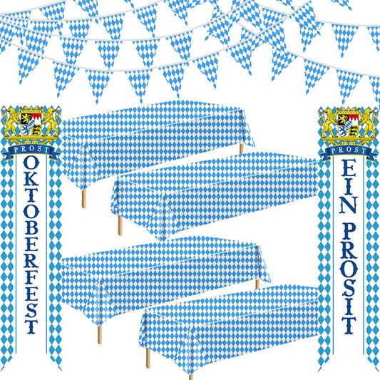 Oktoberfest Decorations Kit for German Beer Festival Theme Party | Includes 4 Table Covers, 1 Pennant Banner and 2 Door Banners for Oktoberfest Party Decorations