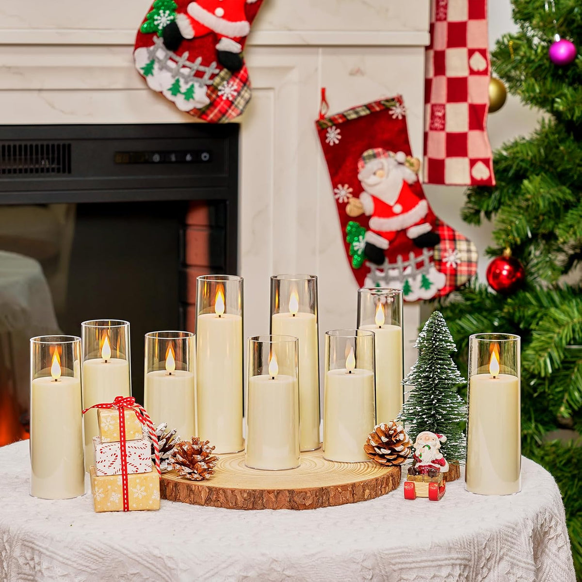Ivory Flameless Candles with Remote, Battery Operated Candles with Timer, Acrylic Plexiglass Flickering LED Fake Candle for Wedding, Holiday, Home Decor, Set of 9, D2.2 X H5 6" 7" | Pure White Acrylic Candles with Remote Timer, 3D Wick Flickering Glow, Yellow & Blue Light, D2.2"X5.5/6.5/7.5" for Home Decor