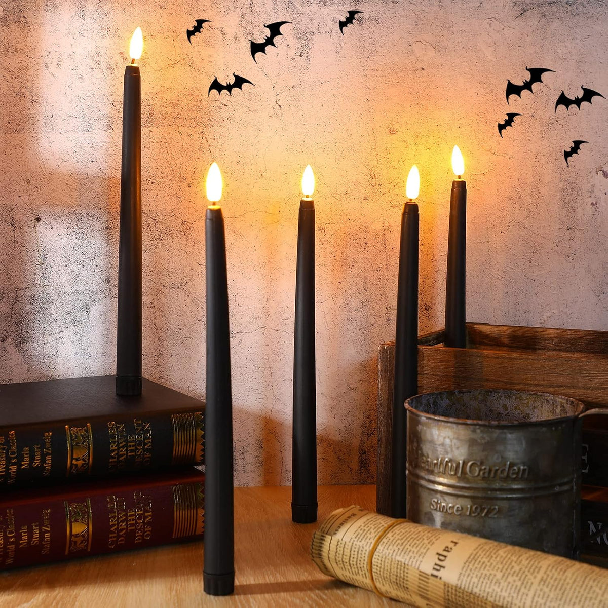 24 Packs Flameless Taper Candles Battery LED 11",Black | Fake Candlelight Flameless Candlesticks Flickering Tapered for Weddings, Parties, Decor, Summer Fall Event