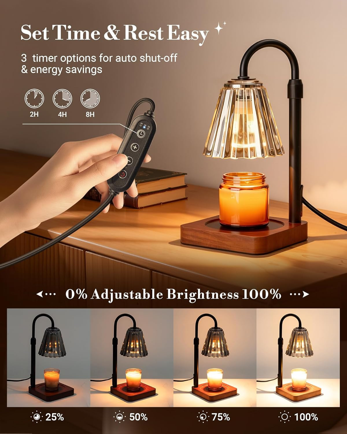 Black Candle Warmer Lamp with Timer, Vintage Wax Warmer Home Gifts | Dimmable Wax Melter with Adjustable Height Birthday Gifts for Women, Mom Thanksgiving Gifts Aesthetic Office Room Home Decor