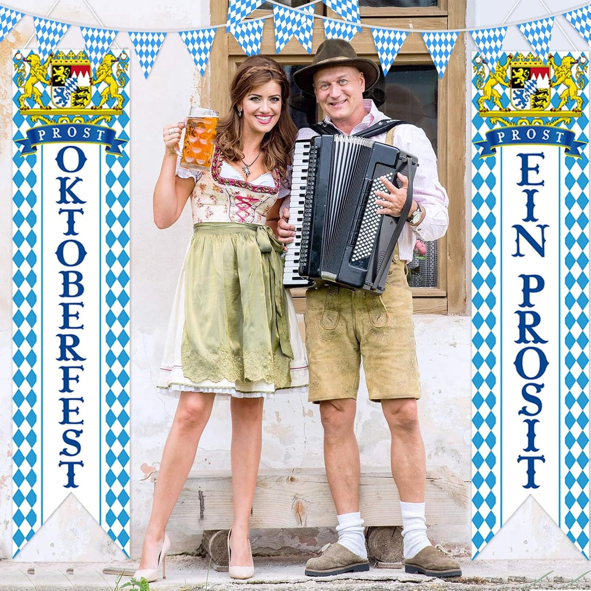 Oktoberfest Decorations Kit for German Beer Festival Theme Party | Includes 4 Table Covers, 1 Pennant Banner and 2 Door Banners for Oktoberfest Party Decorations