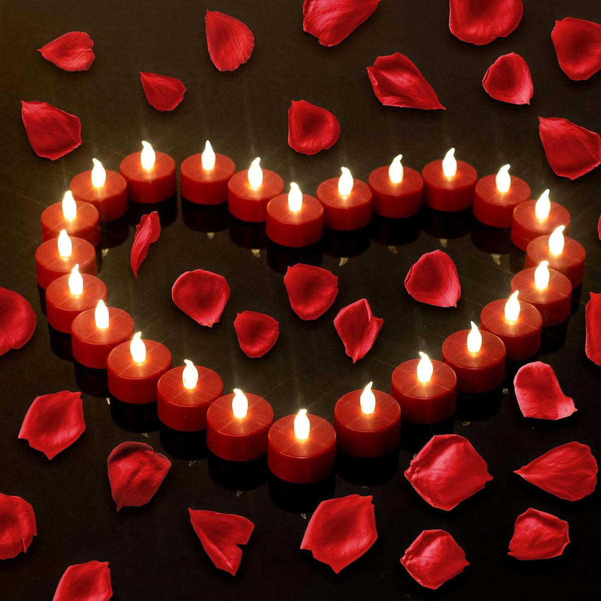 Flameless LED Tea Lights with Remote Control, Red, 24Pack | Timer, Flickering, 400+Hours Battery Operated Candles, Home Decoration, Festival Celebration, Dinner Parties