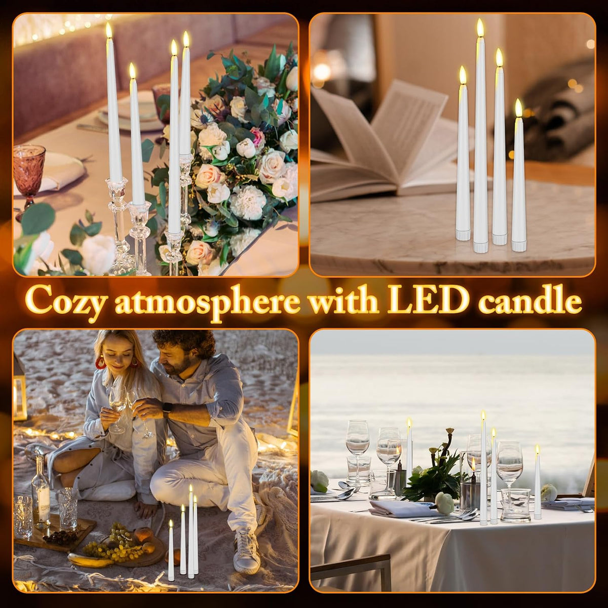 48 Pcs Flameless LED Taper Candles Battery Operated Candles 4 Sizes of 8.5'', 9.65'', 10.83'', 12.8'' Flameless Candlesticks Flickering for Halloween Christmas Church Wedding(White)