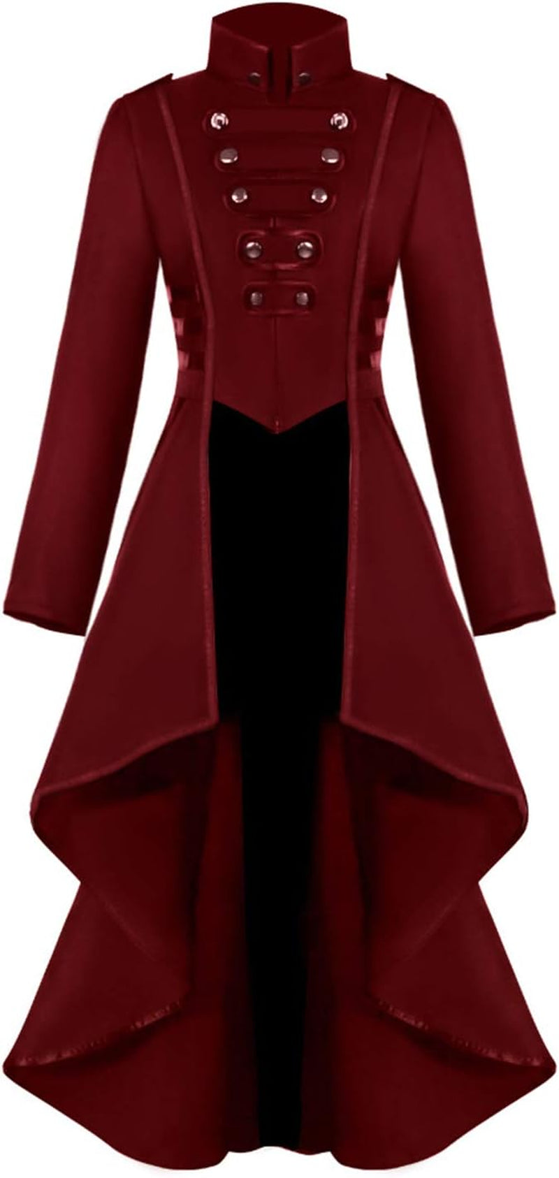 Women Renaissance Pirate Vampire Jacket Coat Halloween Costumes | Vintage Steampunk Aristocrat Style.For Cosplay/Larp/Gothic.Asymmetrical High-Low Hem,Smooth Thick Woven Fabric,Zipper Closure