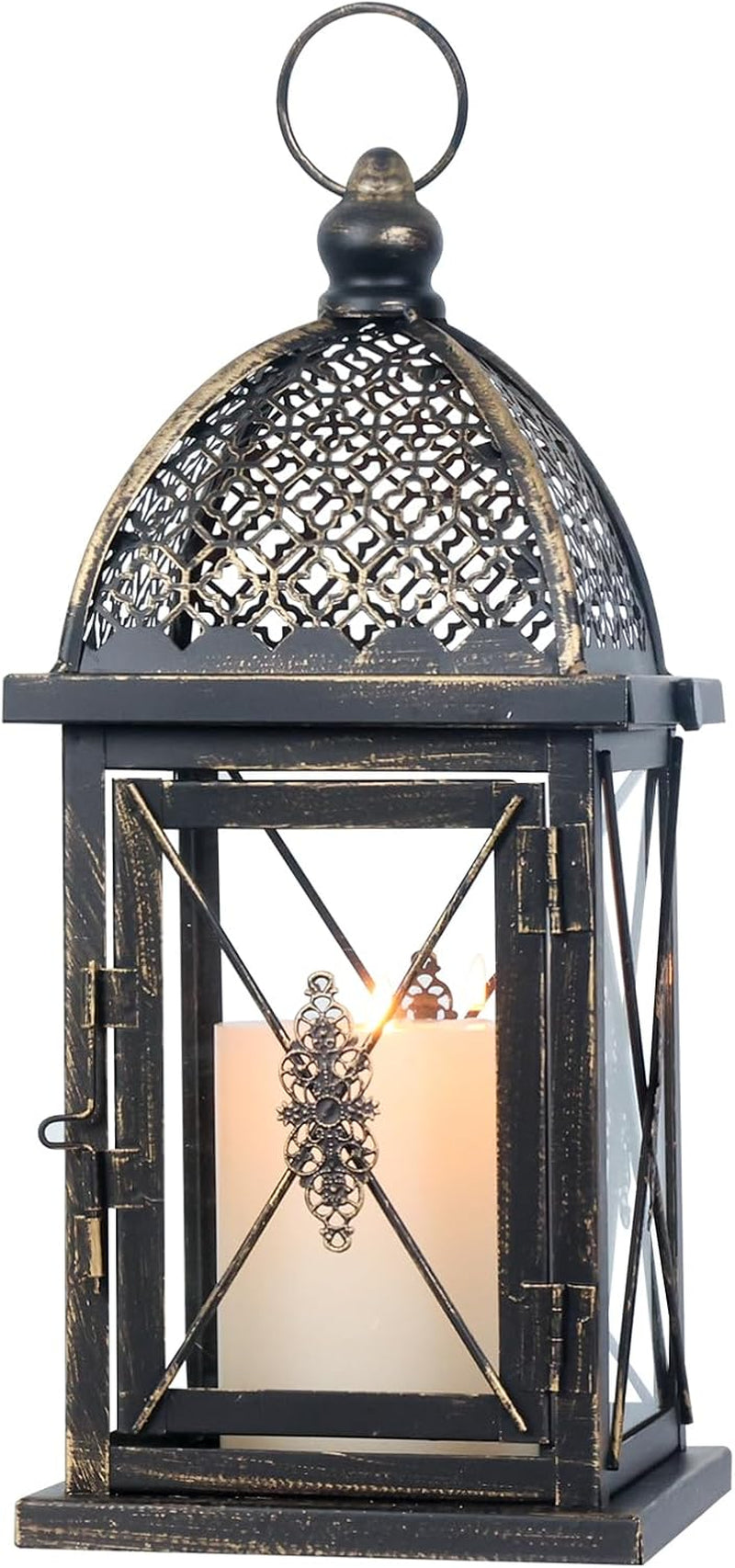 14.4" Outdoor Lantern, Large Vintage Lanters Decorative Indoor with Clear Glass, Metal Candle Lantern Decor for Home, Table, Patio, Front Porch, Rustic Farmhouse Wedding Shelf
