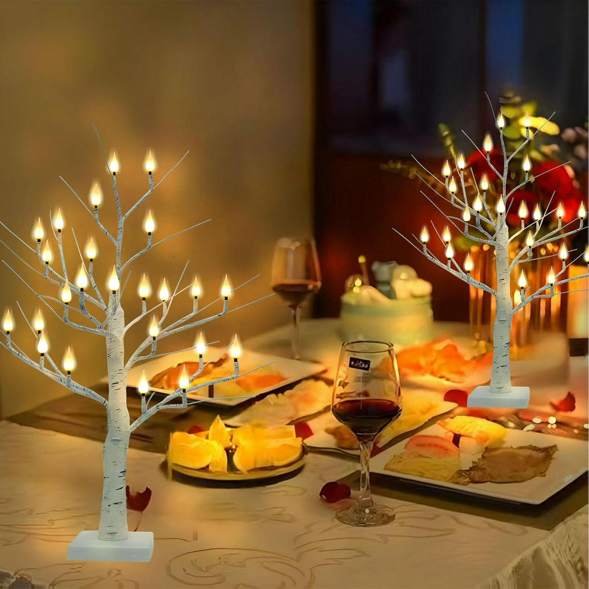 2Ft Candle Light Trees for Decoration Indoor, Twinkle Tree with 24LED Flameless Candles Lights, Usb/Battery Operated Birch Tree Candles for Home Tabletop Mantel Christmas Birthday Party Decor