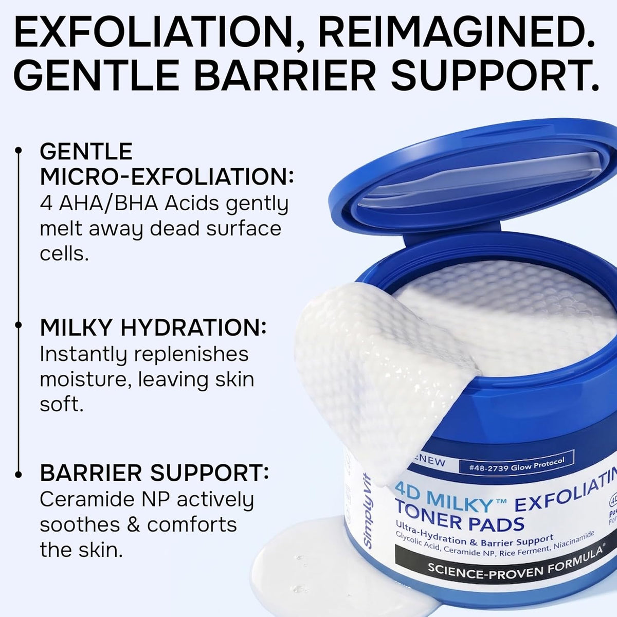 Exfoliating Toner Pads for Face AHA BHA Salicylic Acid Face Exfoliant 60 Ct | Post Anti-Aging Device Skincare, Facial Exfoliator, Glycolic Acid, Lactic Mandelic, Ceramide NP, Centella, Rice Ferment