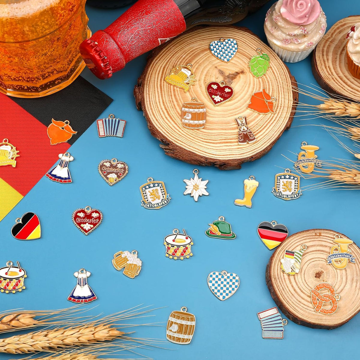 40Pcs/20 Pairs Oktoberfest Charms for Jewelry Making | Beer Theme Festival Charm, German Beer Mug Pretzel Dangle Charms, for Bracelet Necklace Earrings Making Accessories DIY Craft