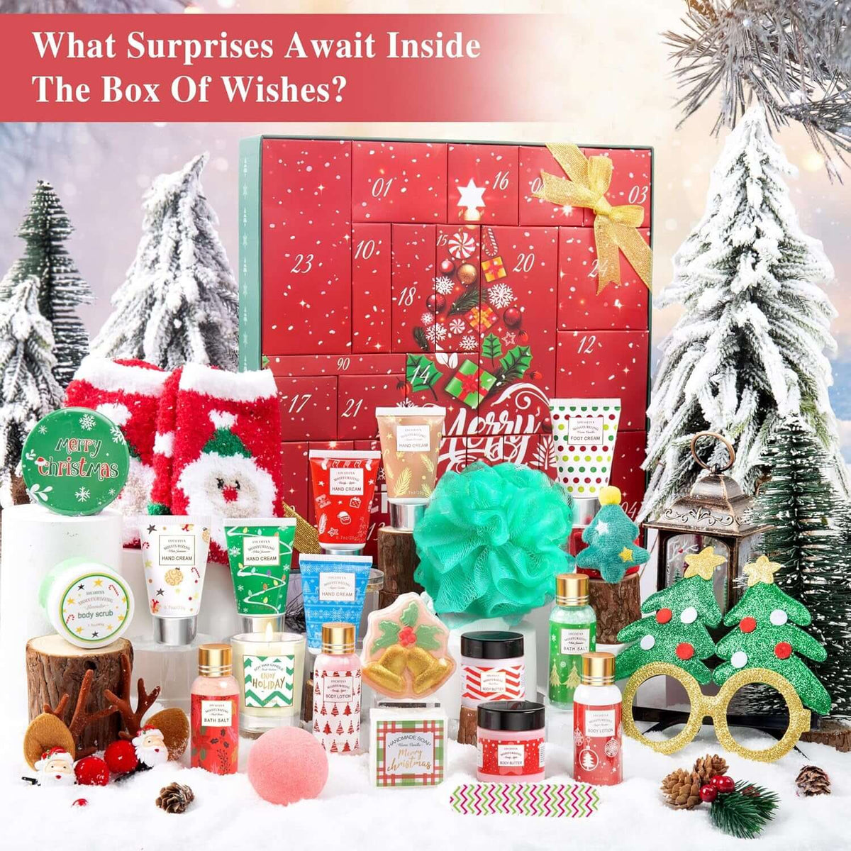 Advent Calendar 2025-24 Days of Beauty Advent Calendar, Bath and Body Gifts Sets for Women, Christmas Gifts Baskets for Women, Skincare Beauty Gift Baskets