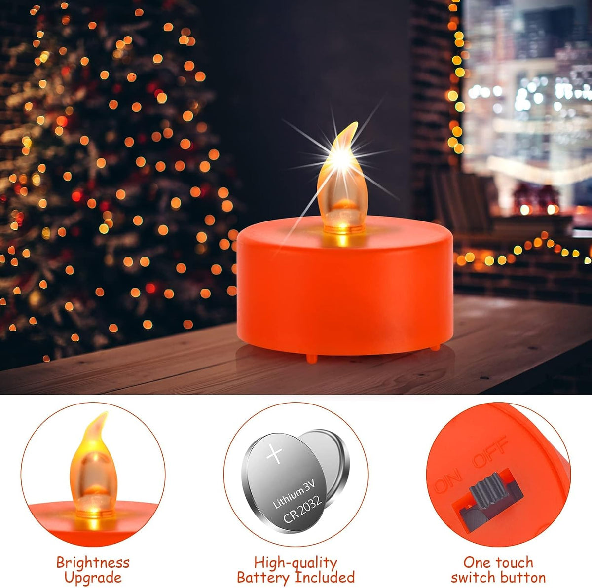 Battery Operated Tea Lights Candles - 12 Pack (Orange) | Battery-Powered Tealight Candle. Ideal for Party, Wedding, Birthday, Gifts and Home Decoration