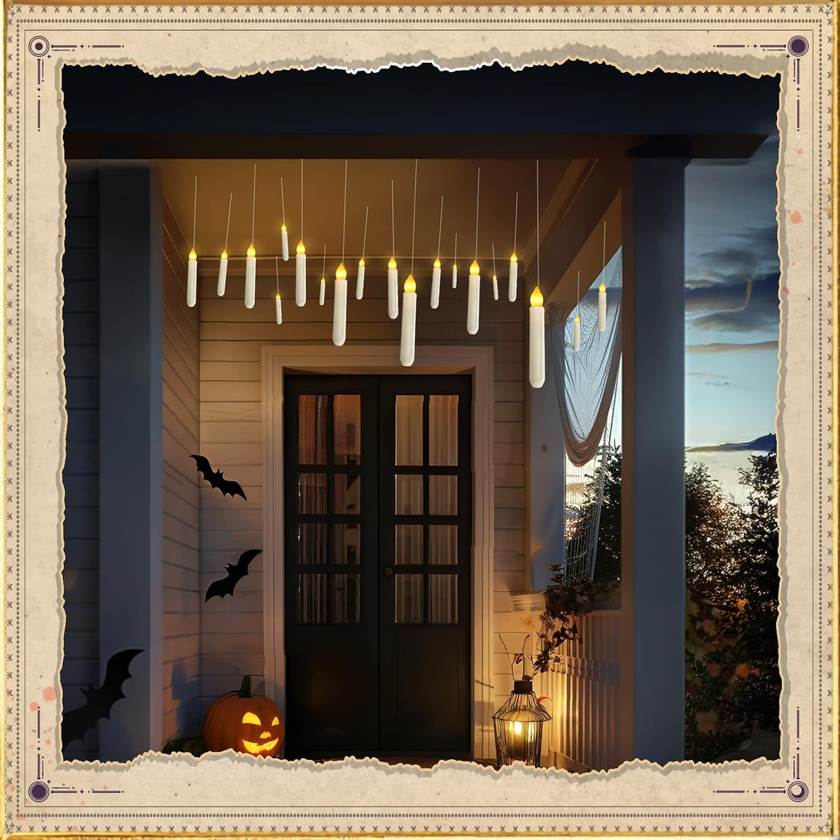 20 Pcs Floating Candles with 2 Wand, LED Warm Yellow Magic Deco Candle, Warm Yellow Flameless Taper Candles for Halloween Party Decor