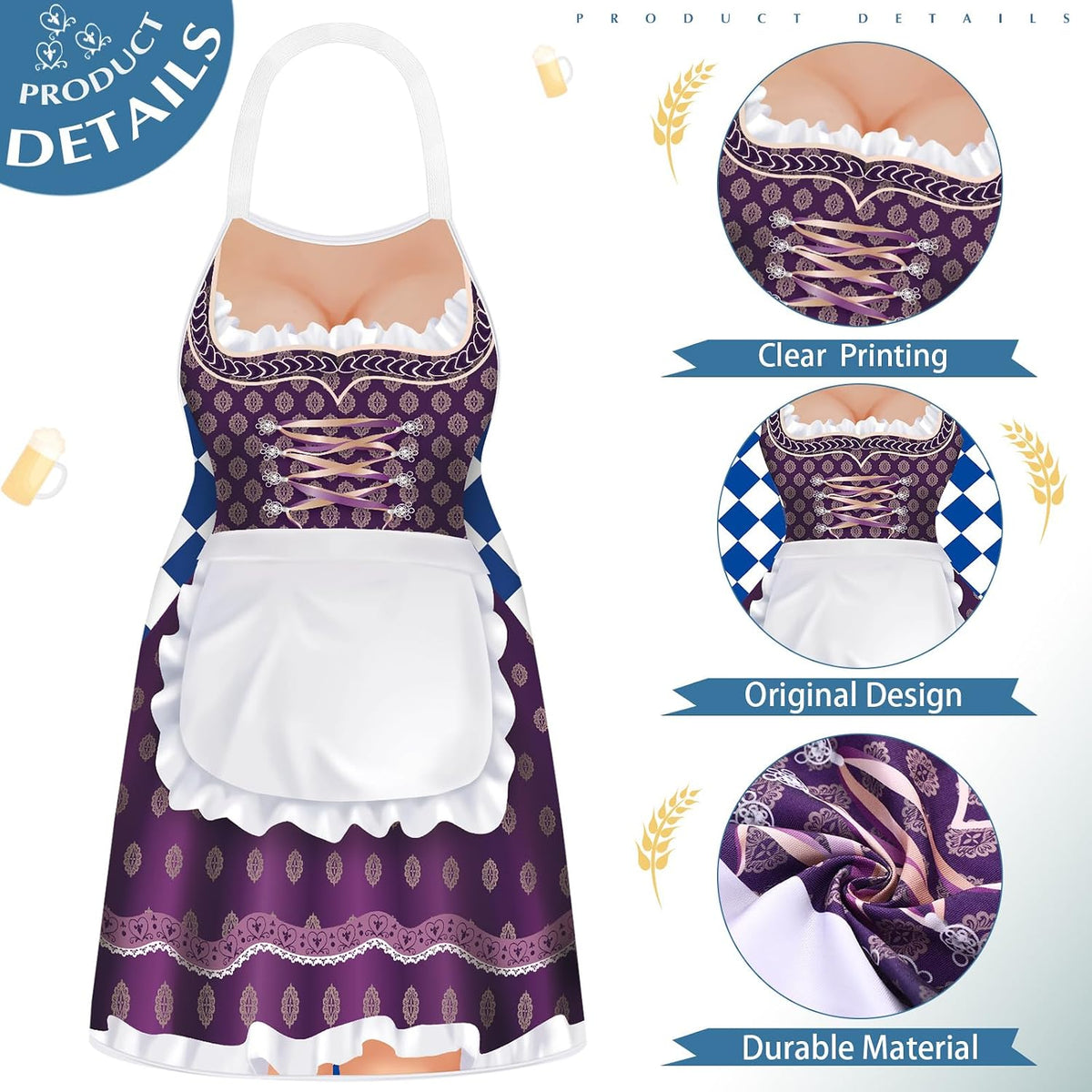 6 Pcs Oktoberfest Apron Couples German Apron Oktoberfest Party Costume for Cooking BBQ Baking Chef Kitchen Gifts(Adult,Bright)