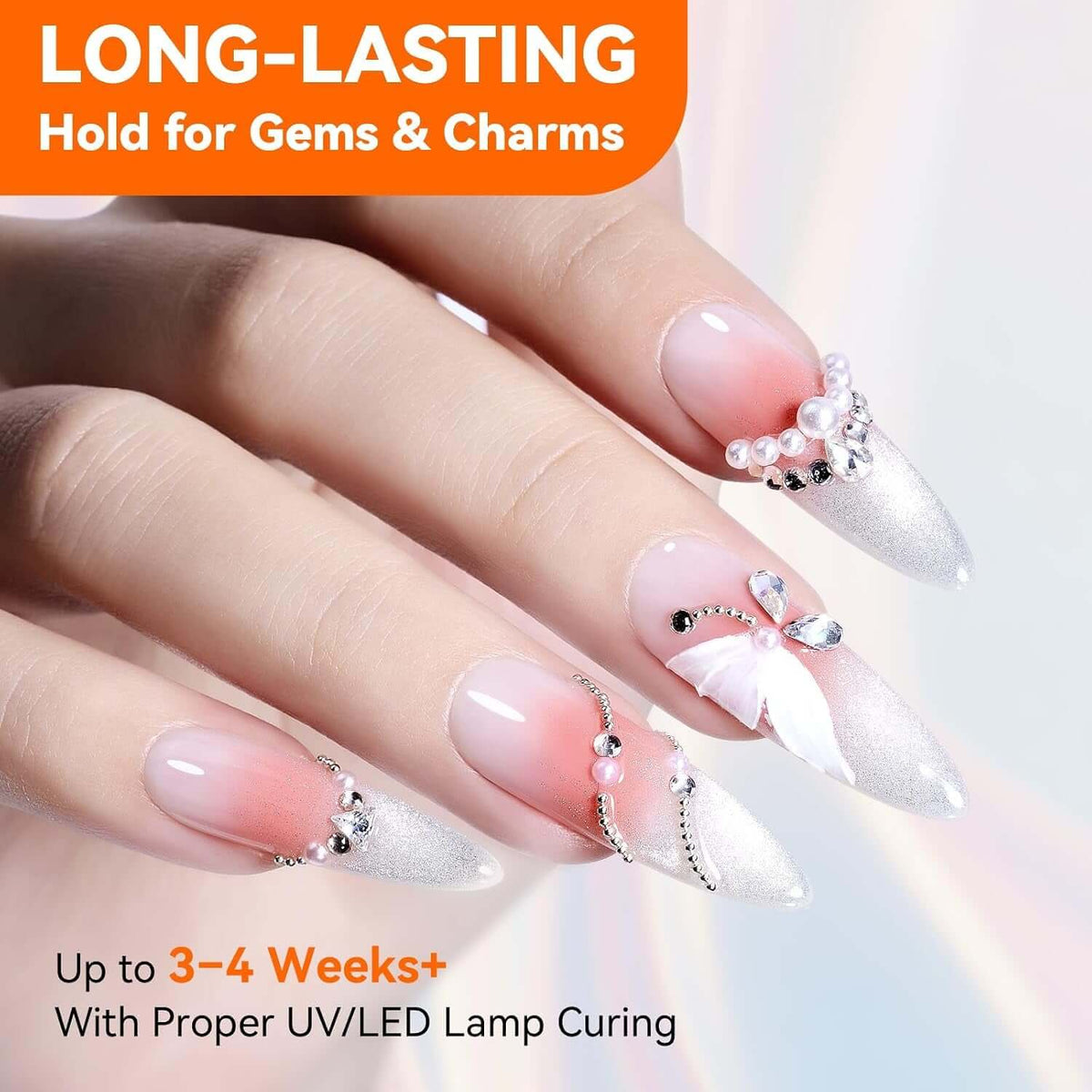 2Pcs Rhinestone Glue, Strong Hold 3D Gel Nail Art Nail Gem Glue | UV Cured Nail Glue for Nail Charms and Gems Jewelry Diamond for DIY Manicured at Home Beauty Gifts for Women
